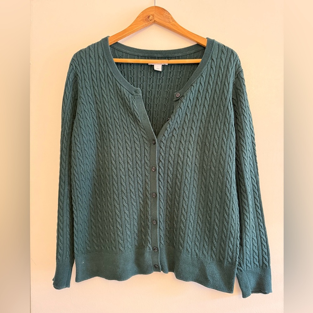 Green Cable Knit Cardigan button up.